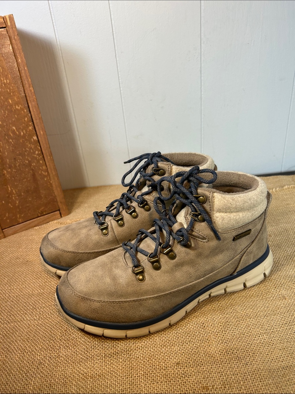 Skechers Synergy Suede-Look Ankle Boots with Navy Laces